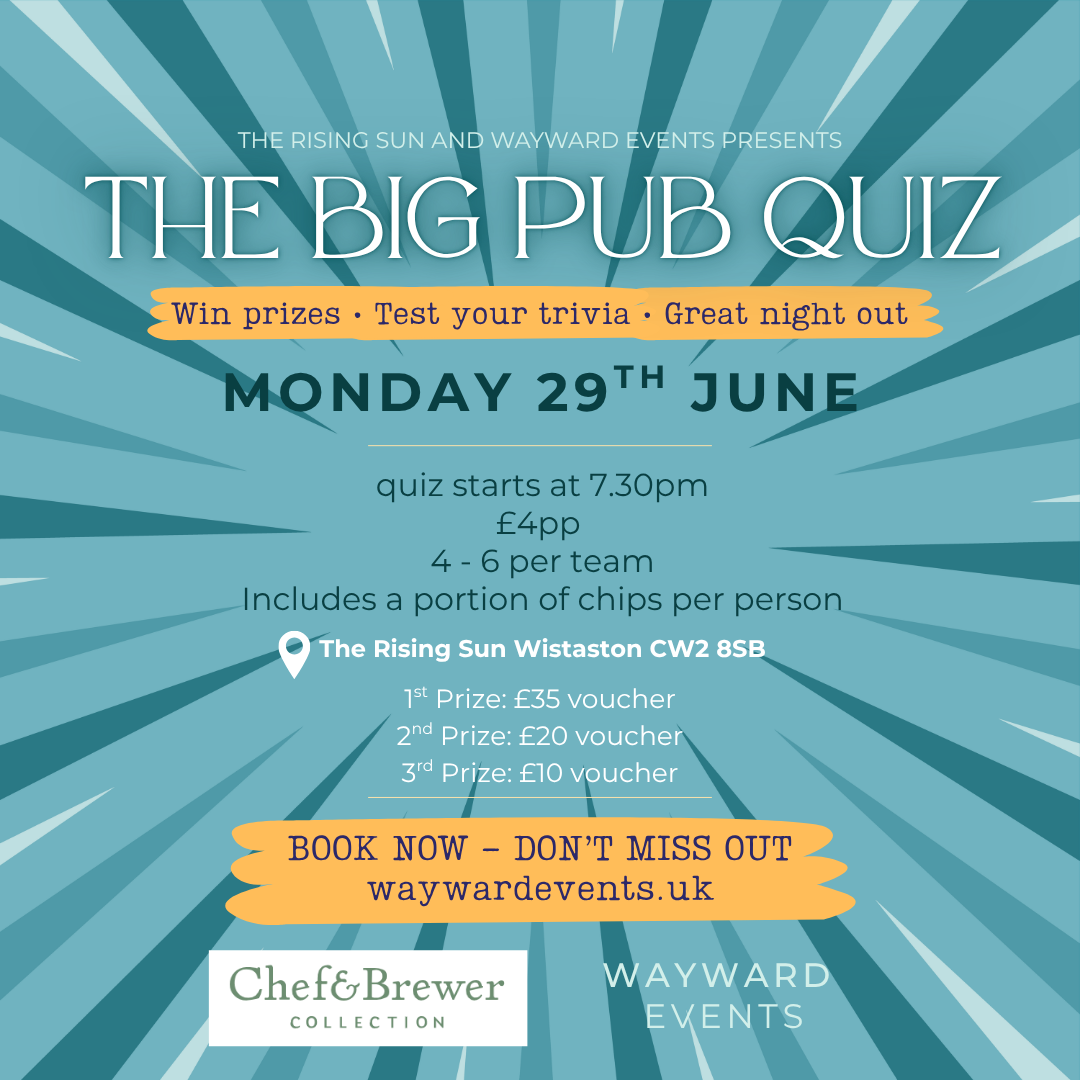 The BIG PUB QUIZ with The Rising Sun (29/06/26)
